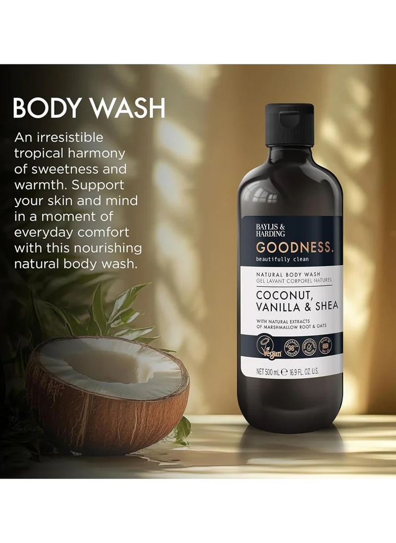 Baylis & Harding Goodness Coconut, Vanilla & Shea Body Wash, 500ml | Nourishing Natural Body Cleanser with Marshmallow Root & Oats | Dermatologist Approved | Vegan