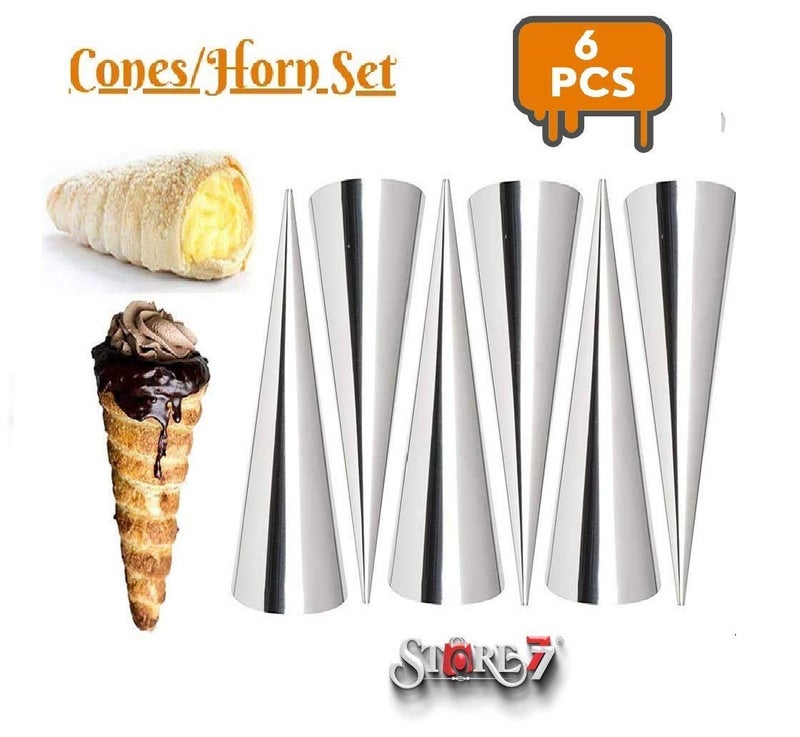 STORE77 6 Pcs DIY NonStick Stainless Steel Baking Cones Set Spiral Horn Pastry Cream Roll TubesCake Cone MoldCannoli FormsCroissant Shell Metal Ice Cream RollFunnel ShapeKitchenParty - Image 5
