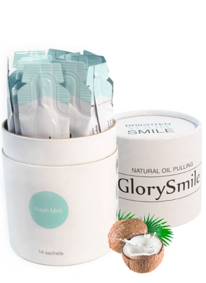 GlorySmile - 14 Pcs Coconut Oil Pulling Sachets with Coconut Oil and Mint for Oral Health Gums Bad Breath Remedy Natural Teeth Whitening Reduce Bad Smell Cavity and Gums Sensitivity Coconut Oil Sachets 10ml - Image 1