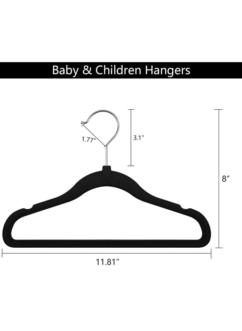 Rightsure Rightsure Baby Clothes Hangers, Kids Velvet Hangers, Baby Toddler Kids Hangers With Swivel 360 Hook, Notched Shoulder Design For Children Clothes, Sturdy&Durable Clothes Hangers (Black, 30pcs)  - Image 2