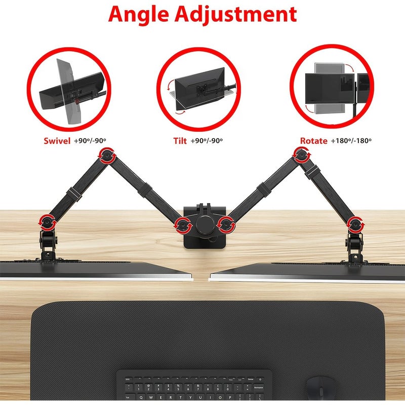 Fully Adjustable Dual Monitor Desk Mount For Flat Curved Screens Up To 27 Inches 7 To 17.6 Lbs VESA 75x75mm Or 100x100mm Black - Image 5