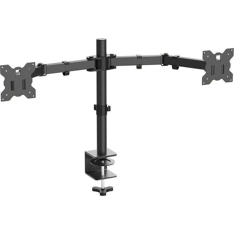 Fully Adjustable Dual Monitor Desk Mount For Flat Curved Screens Up To 27 Inches 7 To 17.6 Lbs VESA 75x75mm Or 100x100mm Black - Image 1