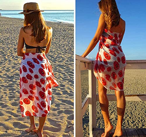 GERINLY Red Poppy Floral White Scarf for Women Oblong Shawl Wrap for Fall Travel Cotton Voile Beach Sarong - Image 5