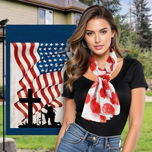 GERINLY Red Poppy Floral White Scarf for Women Oblong Shawl Wrap for Fall Travel Cotton Voile Beach Sarong - Image 4