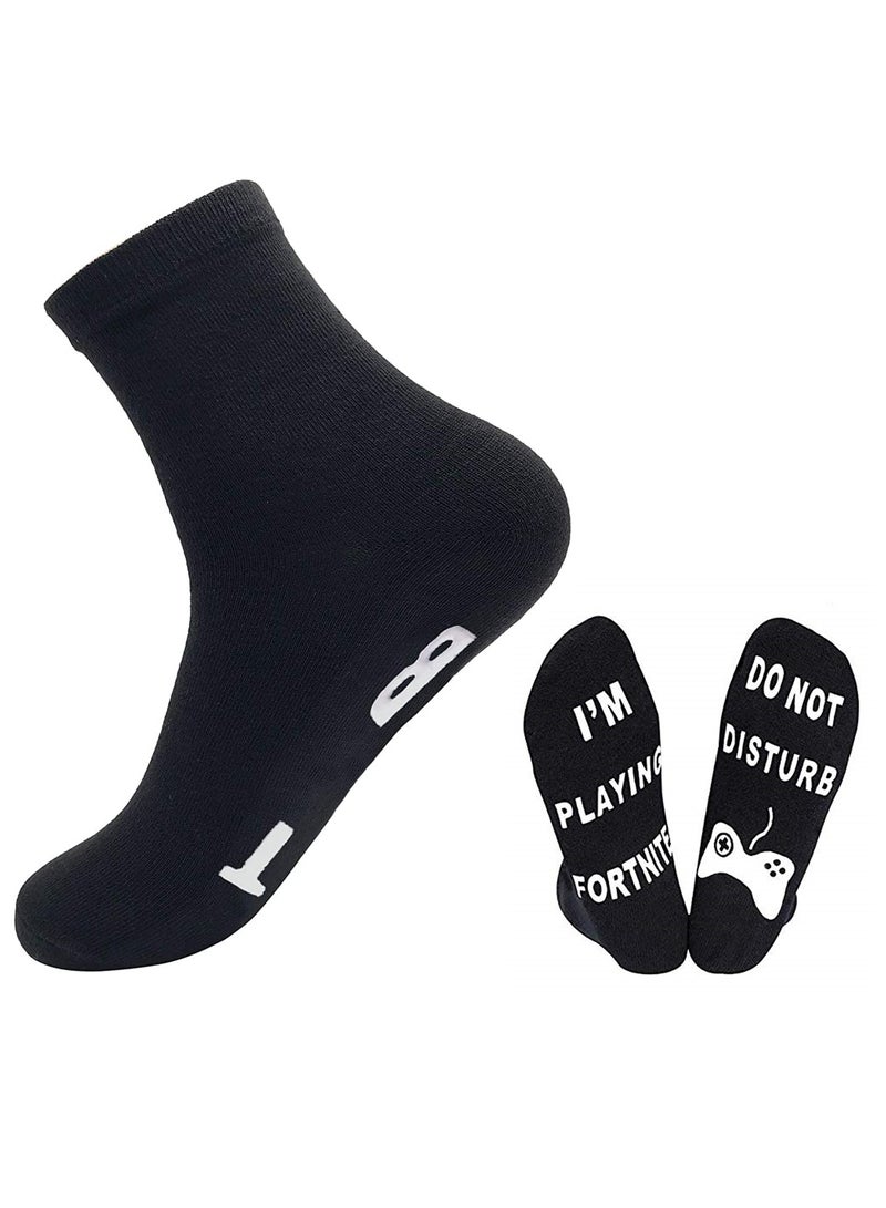 Luckam Men's Cotton Novelty Socks, Fun gifts for Fortnite gamers Great Gift, Do Not Disturb Gaming Socks Funny Gifts for Men Women Teen Gamers, Do Not Disturb, I'm Gaming, Black(1 Pair) - Image 2