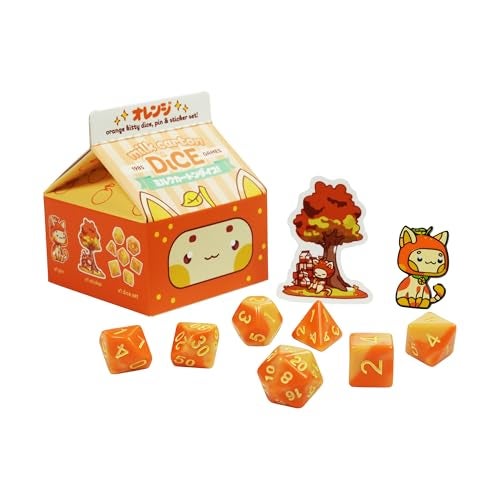 1985 Games Orange Kawaii Cat Dice Set Dungeons and Dragons Dice DND Tabletop Roleplaying - Image 1