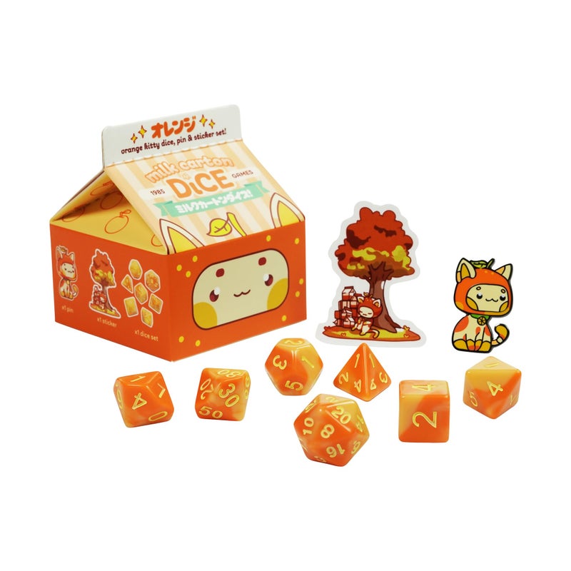 1985 Games Orange Kawaii Cat Dice Set Dungeons and Dragons Dice DND Tabletop Roleplaying - Image 3