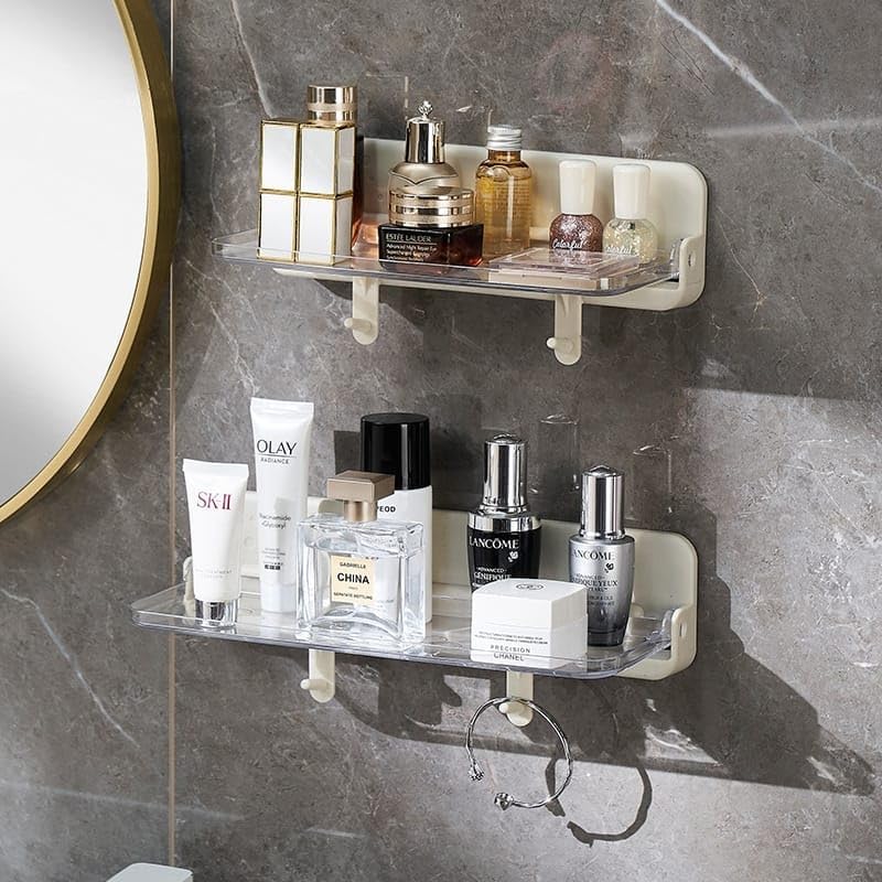 Hidak Acrylic Floating Shelves Bathroom Shelf Set No-Drill Wall-Mounted Vanity Cosmetic Storage Racks Transparent Organizer for Restroom, Kitchen, Bathroom, Toilet, Office - Image 2