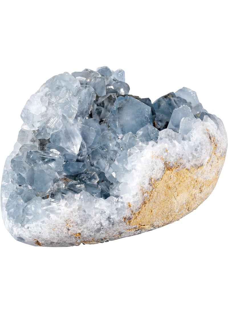SUNYIK SUNYIK 2.7x1.9x1.5(320-450g) Natural Raw Celestite Crystal Cluster Geode, Irregular Blue Celestite Raw Crystal Mineral Specimens for Reiki Healing Home Office Desktop Decoration, Oval 