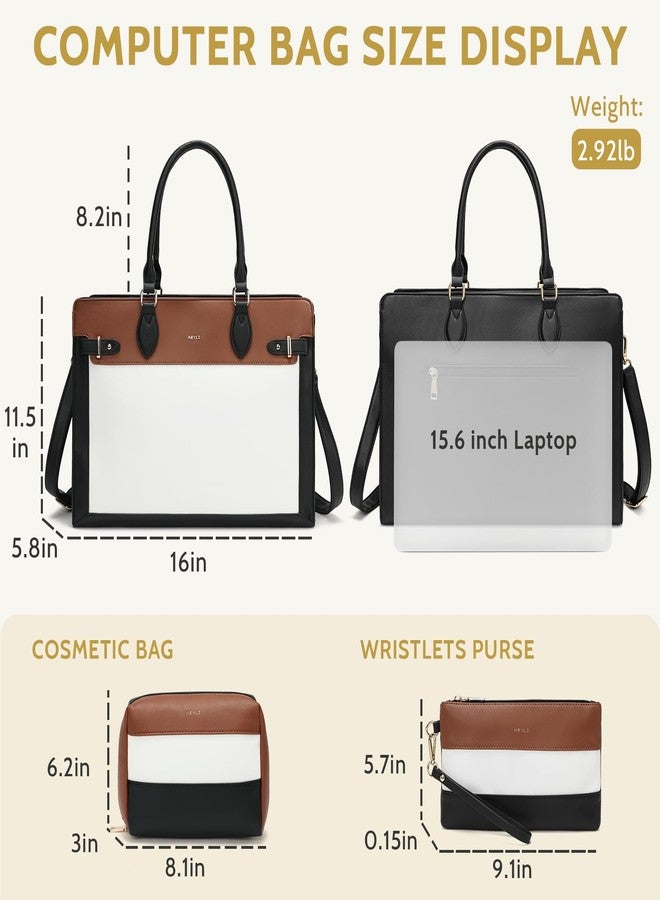 Keyli 3pc Sets Laptop Tote Bag for Women 15.6 Inch Work Bag Business Computer Briefcase Waterproof Leather Laptop Purses Casual Shoulder Handbag Messenger Bags for Travel Teacher Office Khaki - Image 4