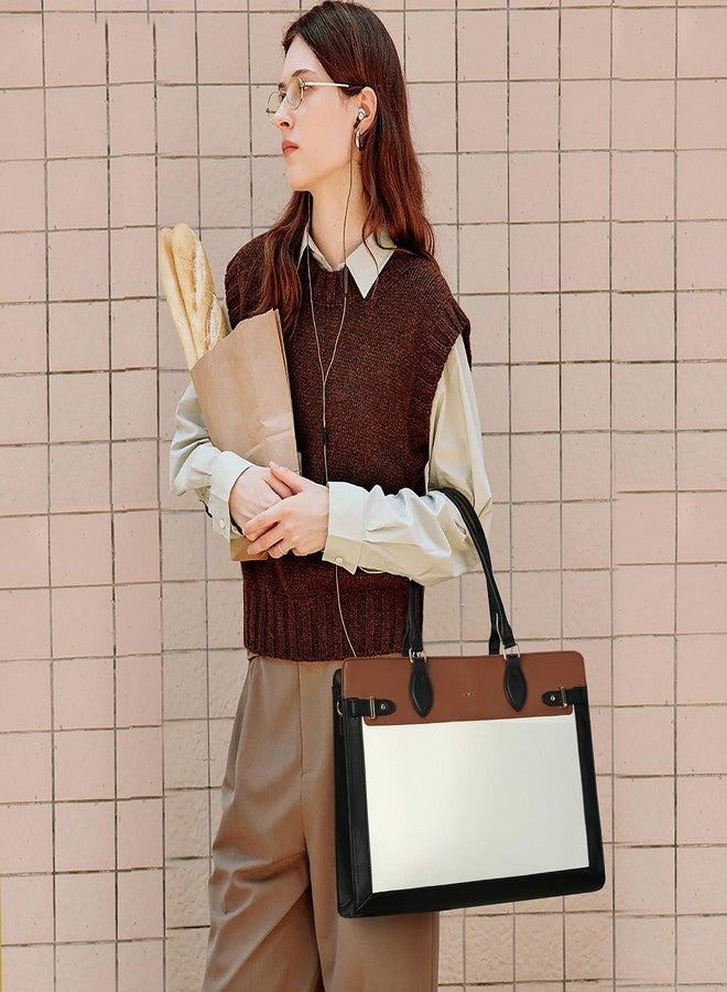 Keyli 3pc Sets Laptop Tote Bag for Women 15.6 Inch Work Bag Business Computer Briefcase Waterproof Leather Laptop Purses Casual Shoulder Handbag Messenger Bags for Travel Teacher Office Khaki - Image 2