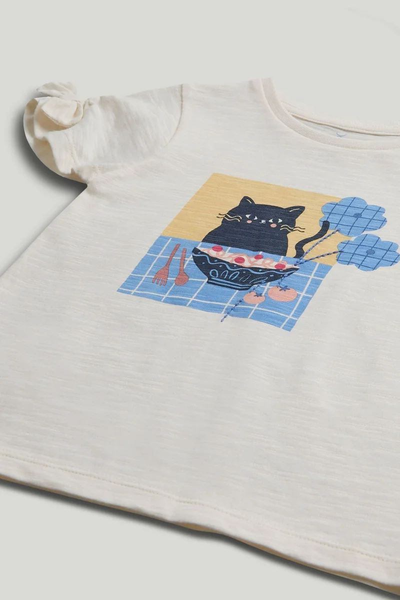 mothercare Cream Pasta Cat T-Shirt