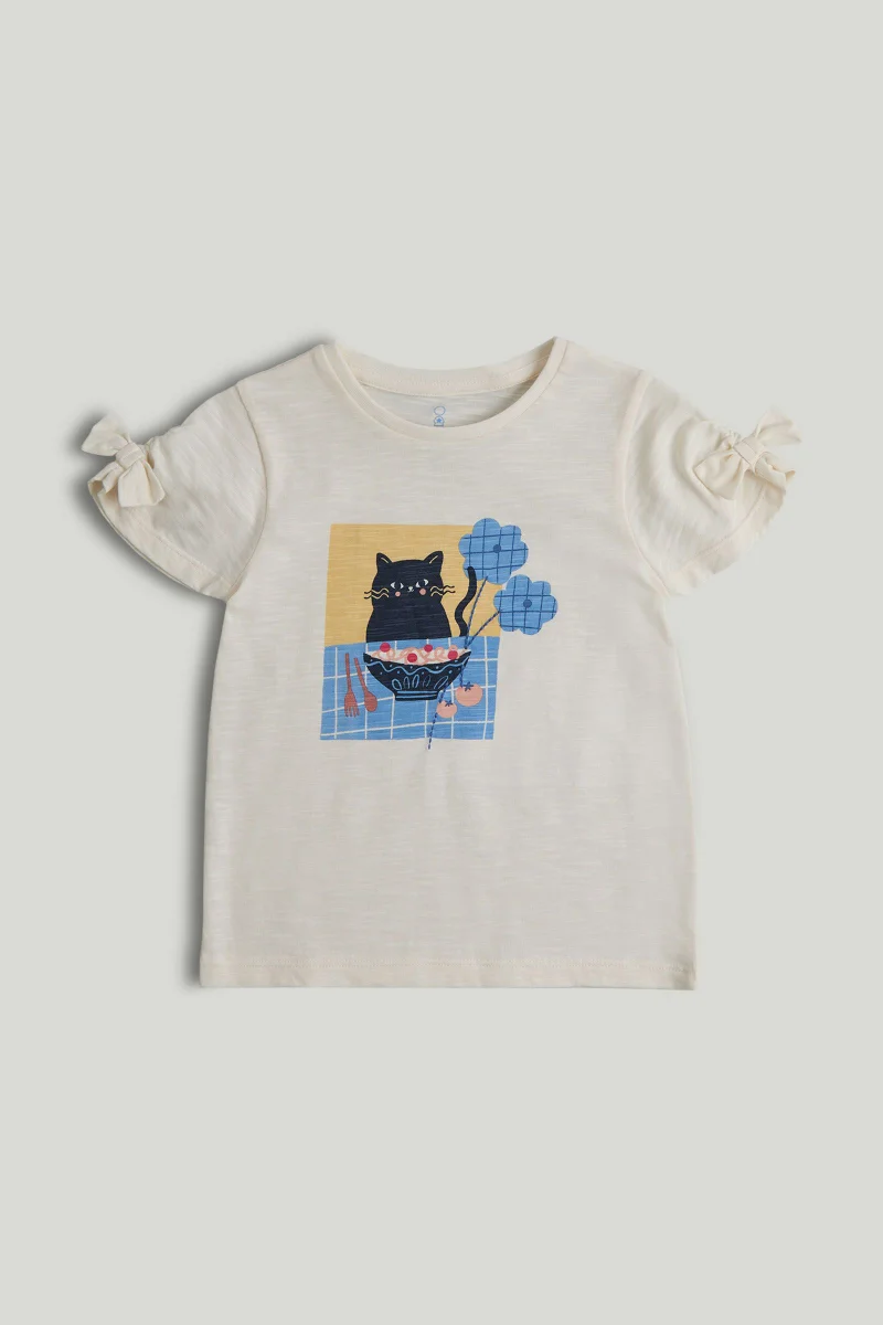 mothercare Cream Pasta Cat T-Shirt