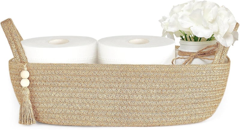 LEAZZOTE Handwoven Tray with Handle | Multipurpose Natural Fibre Case Rectangular Organizer Basket for Toilet, Bathroom, Bedroom, Home and Kitchen (BOX-[S-400]) - Image 1