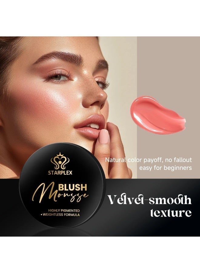 STARPLEX Mousse Blush Velvet Cream Blush IPINK, Highly Pigmented Easy Blend, Waterproof Long Lasting No Transfer, Natural Brighten Complexion, 6 Shades Available - Image 2