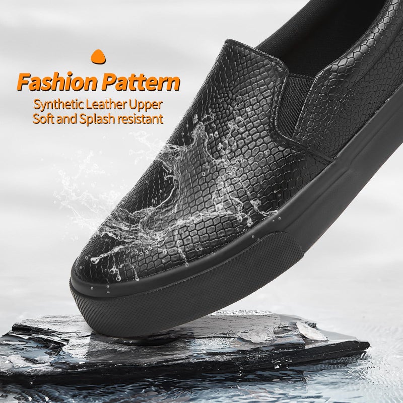 TUOPIN Womens Synthetic Leather Slip On Shoes,Padded Collar Slip on Sneakers for Women,Casual Loafers Walking Shoes(Full Black.US09) - Image 5