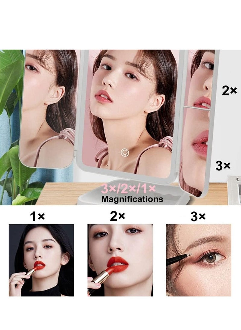 JAJEEK مرآة مكياج LED مع 3 أوضاع إضاءة ملونة – مرآة ثلاثية الطي مع 52 ضوء LED، تكبير 1x/2x/3x، تصميم تحكم باللمس، مرآة تجميل مضاءة عالية الدقة محمولة للجمال والعناية الشخصية - Image 3