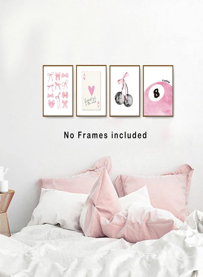 okaxscm Pink Coquette Trendy Preppy Wall Art Prints Set of 4, Coquette Room Decor, Preppy Room Decor Aesthetic, Pink Bow Disco 8 Ball Cherry Wall Decor Posters for Girls Bedroom Dorm, 8x10 Unframed - Image 4