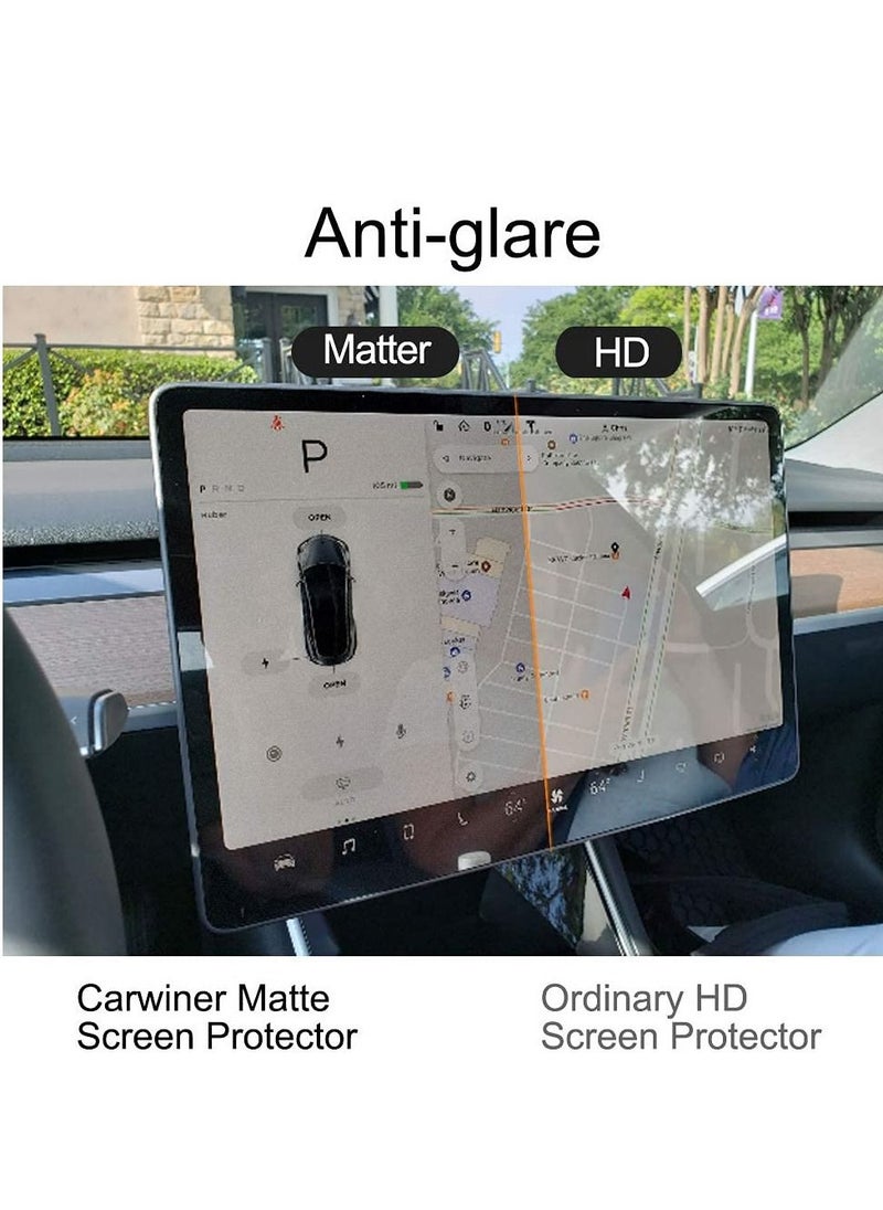 KASTWAVE واقي شاشة من الزجاج المقوى غير اللامع متوافق مع Tesla Model 3 / Model Y، شاشة تعمل باللمس للتحكم المركزي في نظام الملاحة بالسيارة، ملحقات من الزجاج المقوى مضادة للتوهج ومضادة لبصمات الأصابع  - Image 2