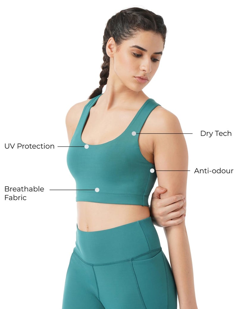 Pump'd Women's Full Coverage Racer Back Sports Bra -Light Padding, Removable Pads, Wire-Free, Anti-Odor, UV Protection, Soft Seams (Green Queen, S) - Image 3