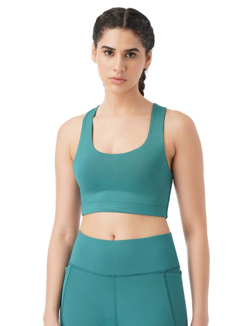 Pump'd Women's Full Coverage Racer Back Sports Bra -Light Padding, Removable Pads, Wire-Free, Anti-Odor, UV Protection, Soft Seams (Green Queen, S) - Image 1