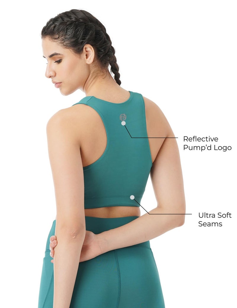 Pump'd Women's Full Coverage Racer Back Sports Bra -Light Padding, Removable Pads, Wire-Free, Anti-Odor, UV Protection, Soft Seams (Green Queen, S) - Image 2