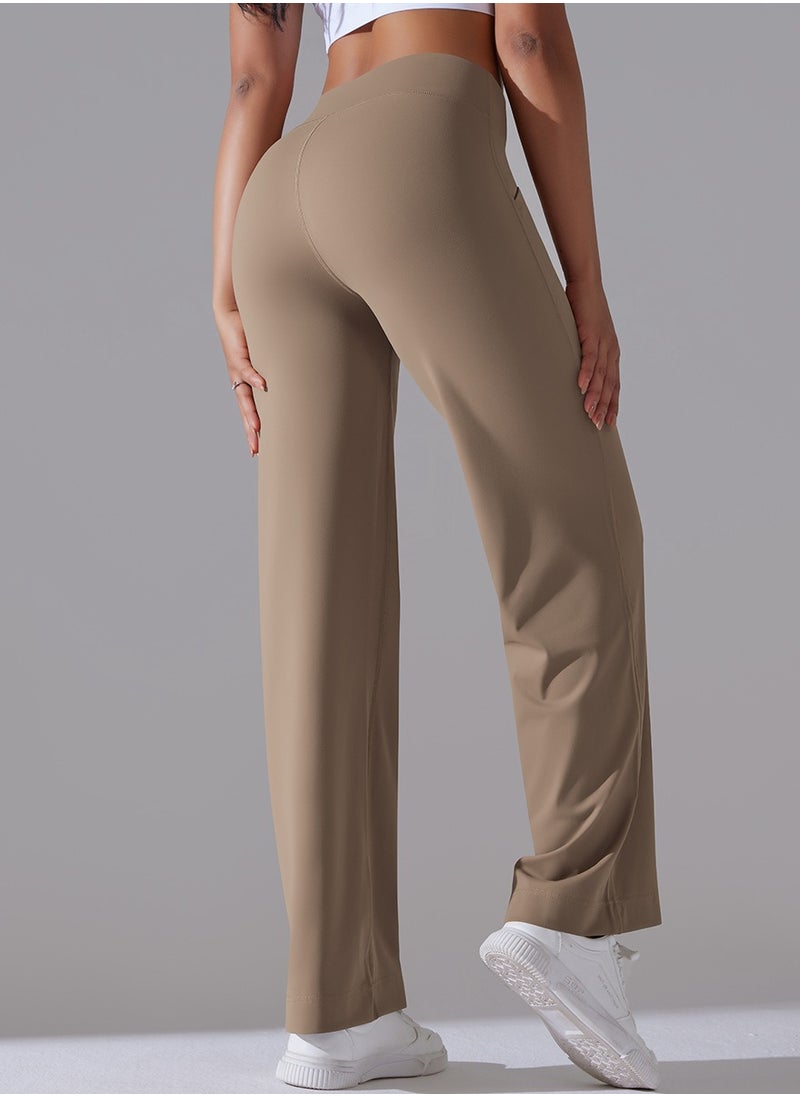RedMapleTEK Nine Points Wide Leg High Waist Elastic Breathable Casual Pocket Jogging Pants for Running Fitness Yoga  - Image 2