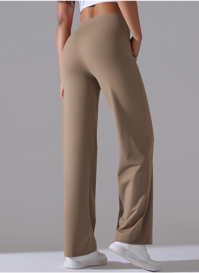 RedMapleTEK Nine Points Wide Leg High Waist Elastic Breathable Casual Pocket Jogging Pants for Running Fitness Yoga  - Image 3