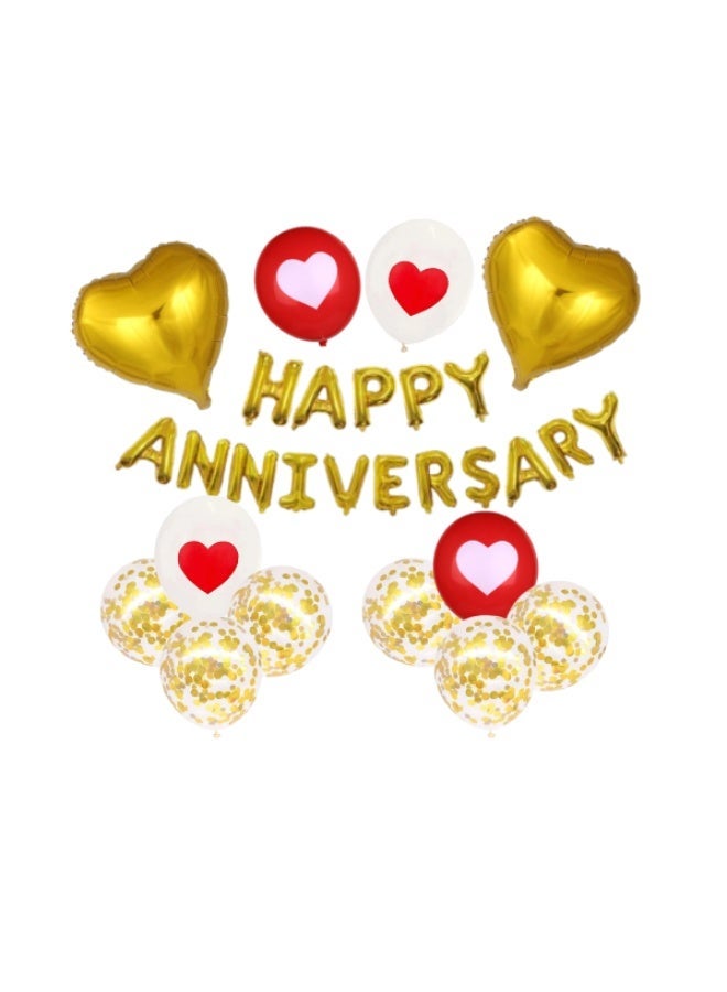 16inch Happy Anniversary Gold Foil Banner Balloons Set – Heart Balloons & Gold Confetti Balloons for Anniversary Party Decoration - Image 1
