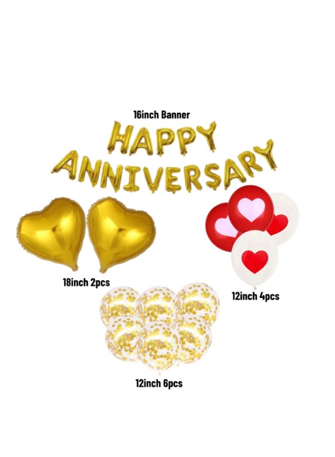 16inch Happy Anniversary Gold Foil Banner Balloons Set – Heart Balloons & Gold Confetti Balloons for Anniversary Party Decoration - Image 2