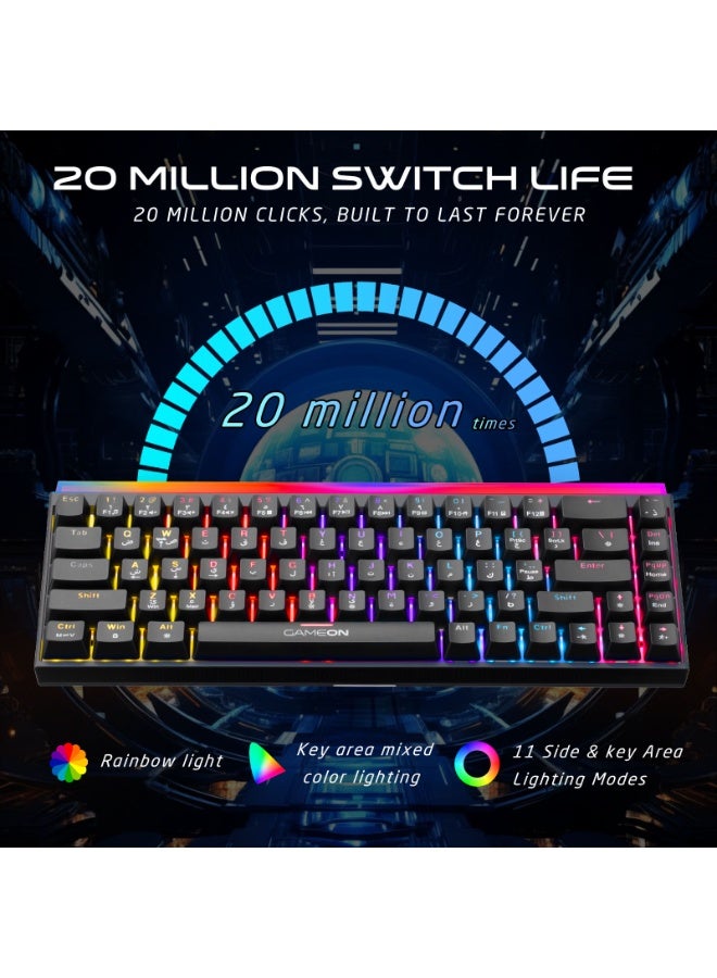 جايم أون لوحة مفاتيح ألعاب ميكانيكية سلكية GAMEON PRIMEX GO-MK260-RS 60% RGB – مفاتيح حمراء، تخطيط **إنجليزي/عربي، تصميم مدمج، إضاءة خلفية RGB، اتصال **USB-C** - Image 5