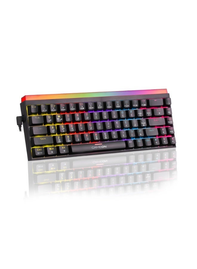 جايم أون لوحة مفاتيح ألعاب ميكانيكية سلكية GAMEON PRIMEX GO-MK260-RS 60% RGB – مفاتيح حمراء، تخطيط **إنجليزي/عربي، تصميم مدمج، إضاءة خلفية RGB، اتصال **USB-C** - Image 1