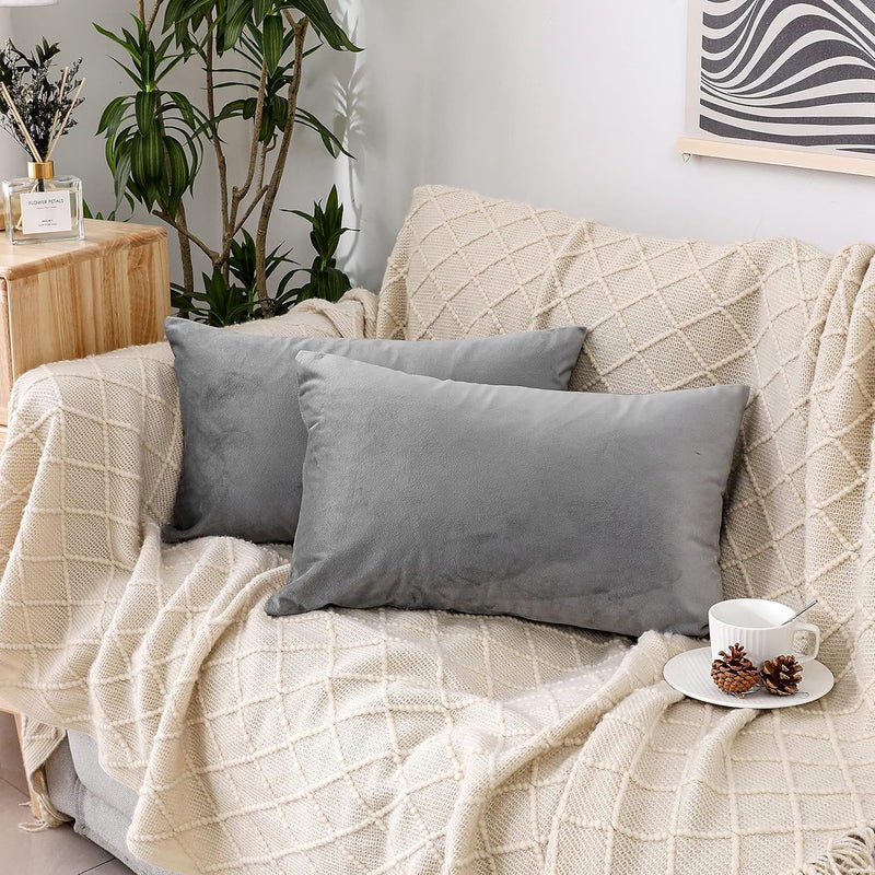 NiNi ALL Decorative Throw Pillow Covers Pack of 2, Velvet Throw Pillow Cases for Couch Pillows Cover Bedroom Living Room Outdoor, Pillow Covers 12x20 Inch Grey - Image 1