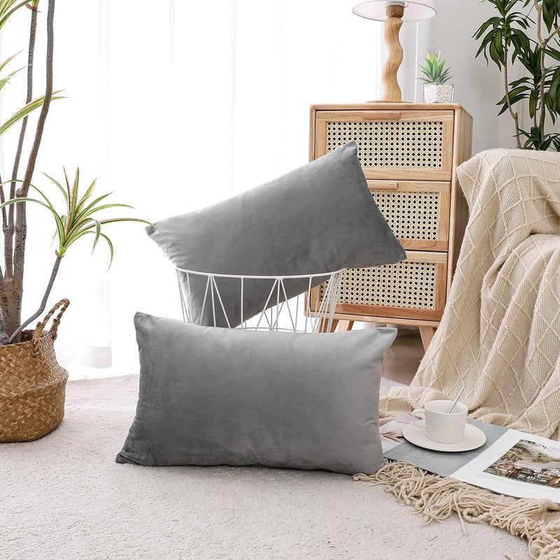 NiNi ALL Decorative Throw Pillow Covers Pack of 2, Velvet Throw Pillow Cases for Couch Pillows Cover Bedroom Living Room Outdoor, Pillow Covers 12x20 Inch Grey - Image 2