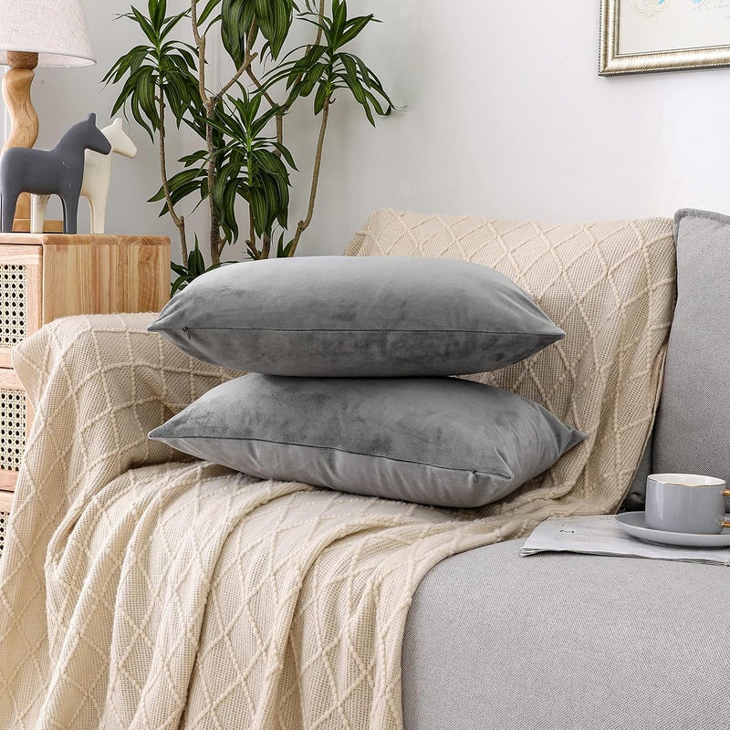 NiNi ALL Decorative Throw Pillow Covers Pack of 2, Velvet Throw Pillow Cases for Couch Pillows Cover Bedroom Living Room Outdoor, Pillow Covers 12x20 Inch Grey - Image 3