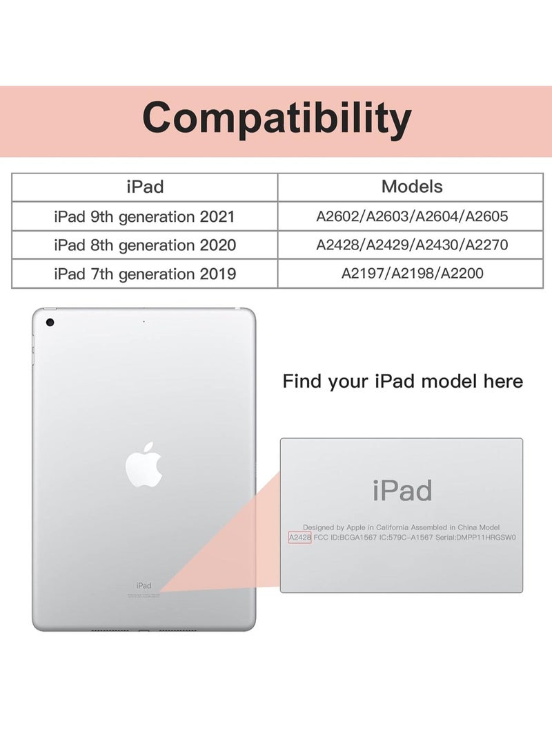 راكسوم حافظة لجهاز iPad من الجيل التاسع/الثامن/السابع (2021/2020/2019) - حافظة مقاس 10.2 بوصة مع حامل قلم رصاص [وضع السكون/التنشيط]، غطاء واقٍ ذكي بحامل مغناطيسي خلفي ناعم من مادة TPU (أبيض) - Image 2
