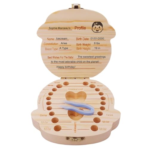 PAMBO Baby Tooth Box Keepsake for Girls,Wooden Tooth Storage And Saver Box for Lost Teeth Children,Newborn Baby Birthday And Shower Gift - Image 3