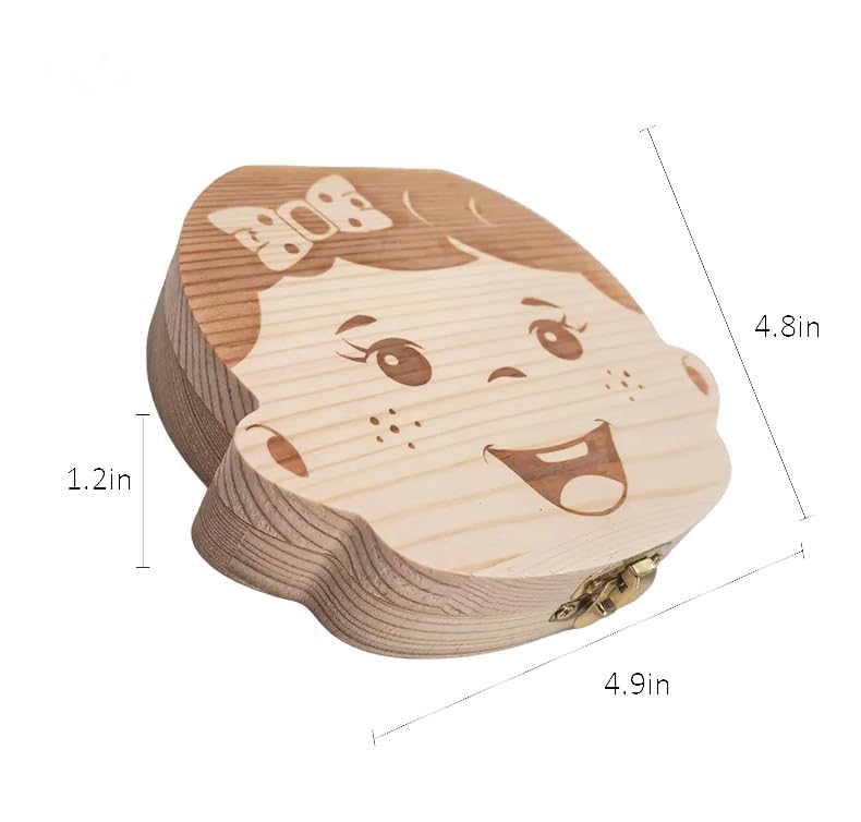 PAMBO Baby Tooth Box Keepsake for Girls,Wooden Tooth Storage And Saver Box for Lost Teeth Children,Newborn Baby Birthday And Shower Gift - Image 4