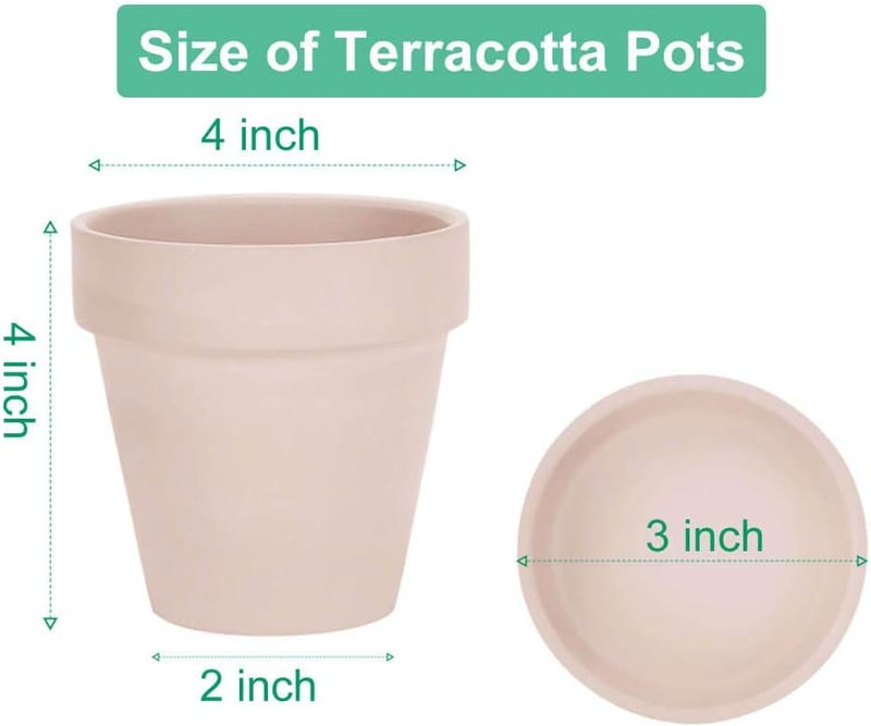 vensovo 4 Inch Small Pink Terracotta Plant Pots with Saucer - 6 Pack Clay Flowerpots with Drainage, Great for Indoor Outdoor Plants, Crafts, Wedding Favor - Image 2
