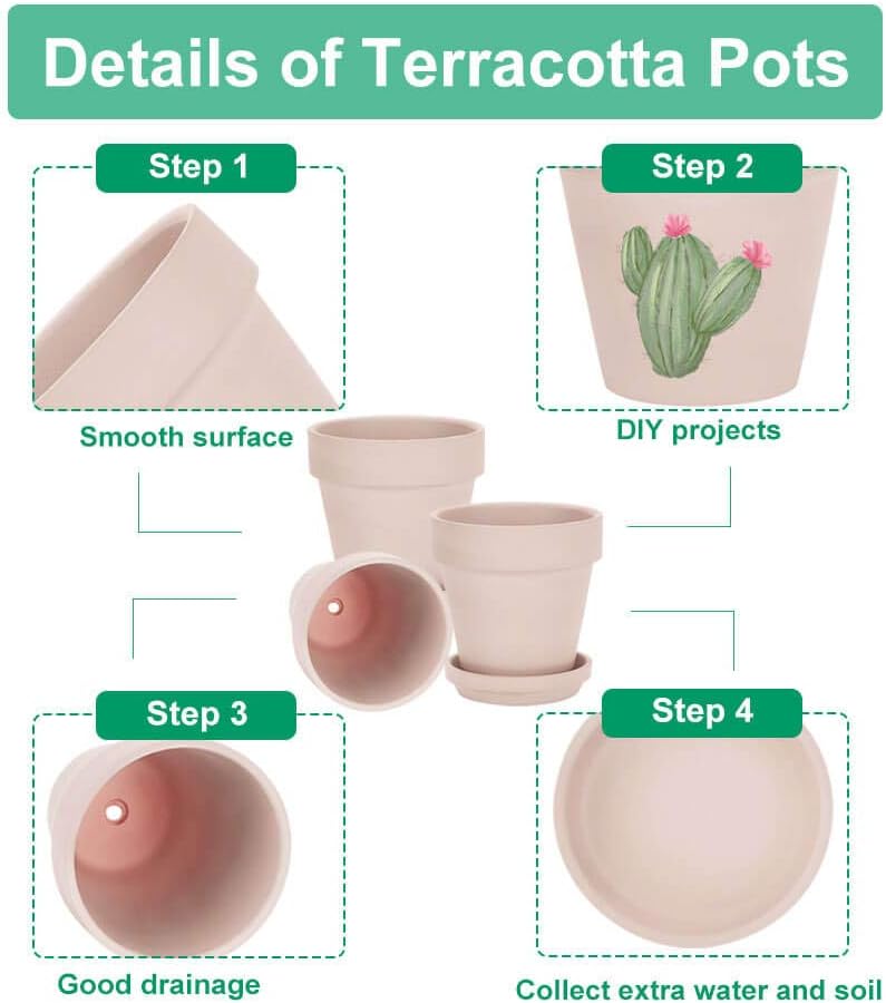 vensovo 4 Inch Small Pink Terracotta Plant Pots with Saucer - 6 Pack Clay Flowerpots with Drainage, Great for Indoor Outdoor Plants, Crafts, Wedding Favor - Image 3