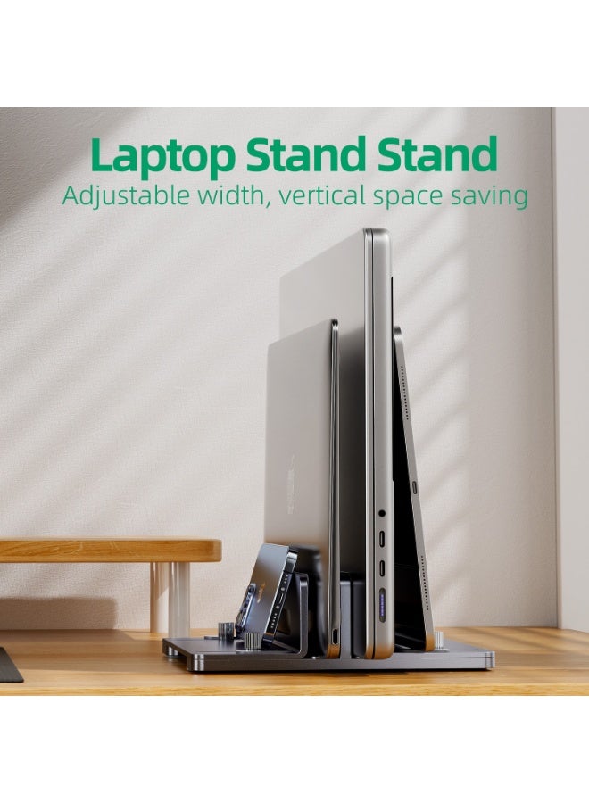 Aluminum Laptop Stand Vertical Holder Adjustable Width Desktop Organizer Compatible with Laptops Tablets Mini PC(Grey) - Image 2