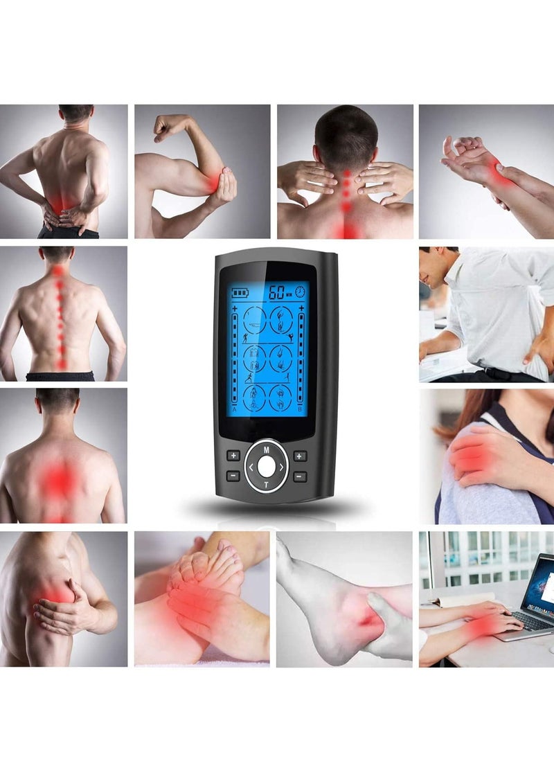 SYOSI - Muscle Stimulator Dual Channel TENS EMS Unit 24 Modes for Pain Relief Therapy, Electronic Pulse Massager Muscle Massager with 10 Pads Dust-Proof Drawstring Storage Bag - Image 1