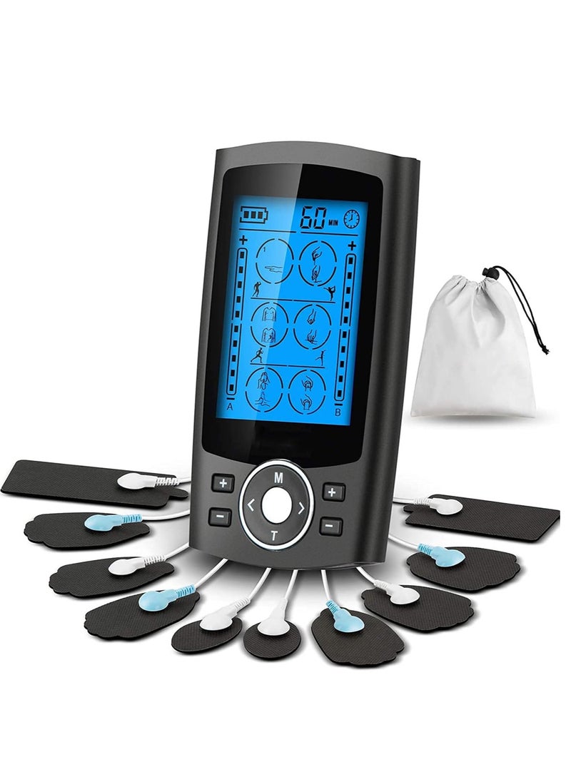 SYOSI - Muscle Stimulator Dual Channel TENS EMS Unit 24 Modes for Pain Relief Therapy, Electronic Pulse Massager Muscle Massager with 10 Pads Dust-Proof Drawstring Storage Bag - Image 1