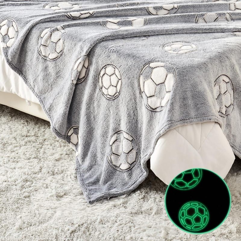 Glow Dark Soccer Throw 50"x60" Soft Fleece Blanket - Luminous Soccer Pattern Cozy Dino Throw for Kids Bedroom - Image 4