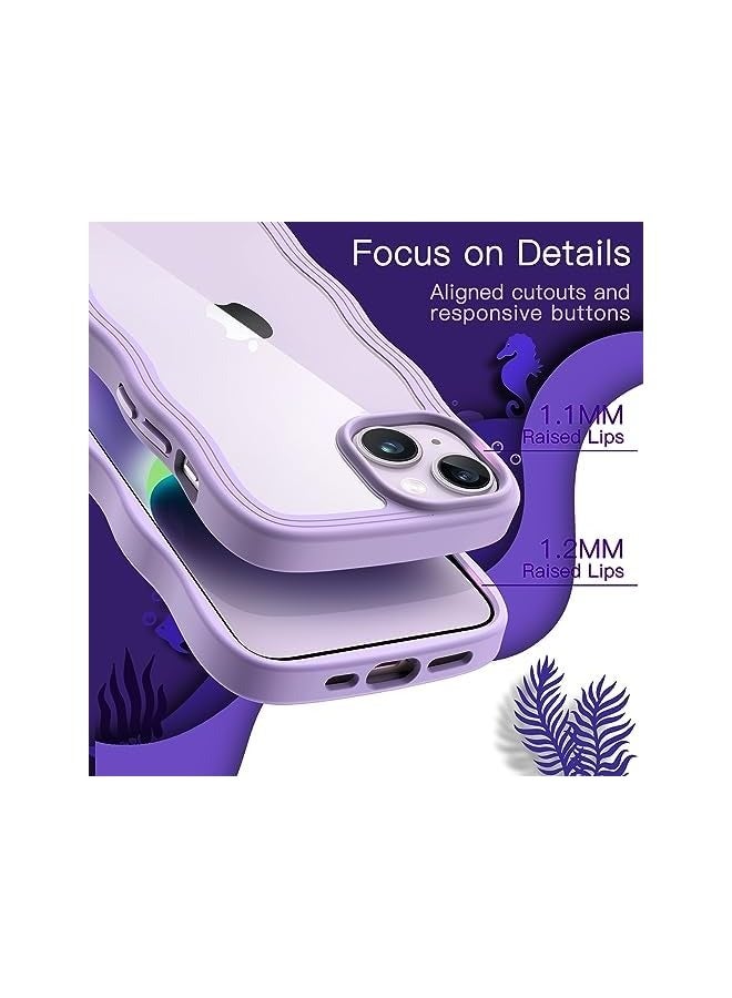 Jetech Cute Case for iPhone 14 6.1-Inch, Wave Frame Curly Shape Shockproof Phone Cover for Women and Girls, Clear Hard PC Back (Purple) - Image 5