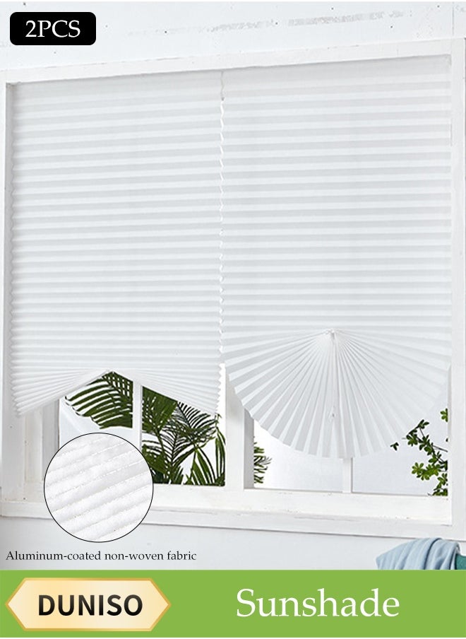 DUNISO 2 Pieces of Pleated Window Shades，Cordless Blackout Pleated Fabric Shade，Self Adhesive Heat Insulation Window Shades Curtains，Can Be Cleaned and Trimmed，Easy to Install，for Bedroom, Bathroom, Living Room，Balcony, Restaurant(90×180CM)  - Image 1