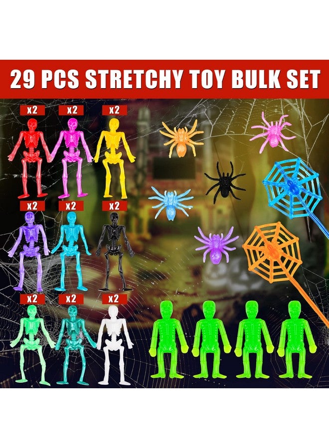 NiHome 29Pcs Halloween Stretchy Toys Skeleton Spiderweb Glitter Spider Toy Set Halloween Goodie Bag Stuffers Fillers Stretchy Skeleton Party Favors For Kids Trick Or Treat Stretchy Toys - Image 3