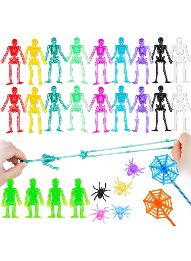 NiHome 29Pcs Halloween Stretchy Toys Skeleton Spiderweb Glitter Spider Toy Set Halloween Goodie Bag Stuffers Fillers Stretchy Skeleton Party Favors For Kids Trick Or Treat Stretchy Toys - Image 2