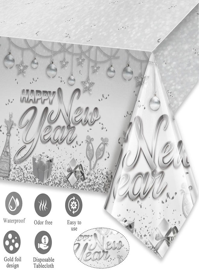 هواف طقم أدوات مائدة فضية اللون من HOWAF مكون من 97 قطعة، يكفي لـ 12 شخصًا، يشمل أطباقًا ومناديل وأكوابًا ومفارش مائدة وأدوات مائدة للاستخدام مرة واحدة، مثالي لتزيين ليلة رأس السنة 2026. - Image 3