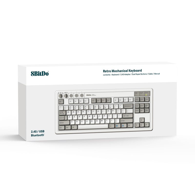 8Bitdo لوحة مفاتيح ميكانيكية ريترو 8Bitdo، بلوتوث/2.4G/USB-C قابلة للتبديل الساخن مع 87 مفتاح، زرين مزدوجين قابلين للبرمجة بشكل فائق لنظامي ويندوز وأندرويد - إصدار M - لوحة مفاتيح إنجليزية QWERTY - Image 2